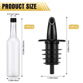 Tioncy 10 Sets 15oz Plastic Liquor Bottles with Pourers Sets 10 Plastic Long Neck Syrup Bottles with Pourer and Caps Reusable Leakproof for Home Party Bar(Black)