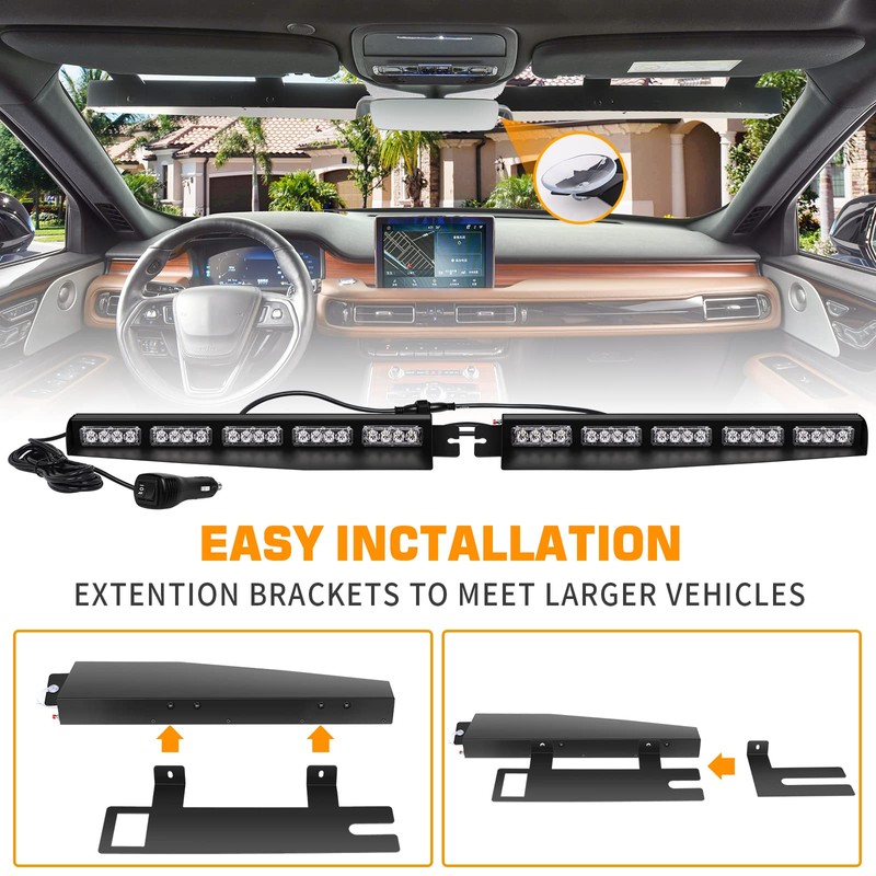 XRIDONSEN Red Emergency Visor Lights Bar Interior Windshield Strobe Lights