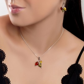 HENRYKA 925 Sterling Silver and Baltic Amber Beech Leaf Necklace, Woodland Jewellery, Leaf Gifts