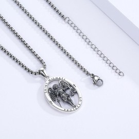Archangel Michael St Christopher Pendant 925 Sterling Silver Amulet Necklace Christian Chain Jewellery Men Women, Sterling Silver, No Gemstone