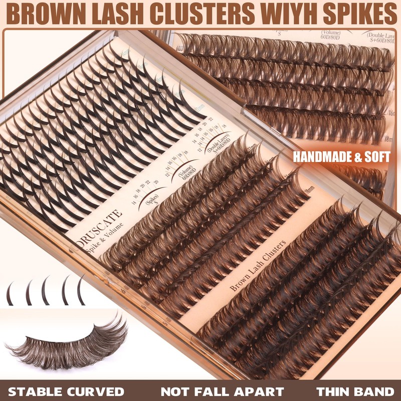 CORUSCATE Brown Lash Clusters with Spikes 60D80D Cluster Eyelash Extensions