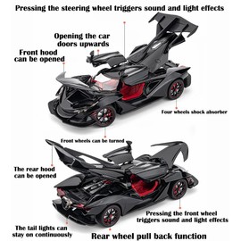 Toy Car Model Apollo IE 1/24 Black Alloy Collectible Diecast Vehicles with Lights and Sounds