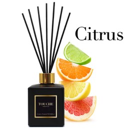 Touche Luxury Natural Reed Diffuser. Long Lasting Scented Home Fragrance. Natural Essential Oil Alcohol-Free. 4.75 OZ. Glass Bottle (Citrus - Black Bottle)
