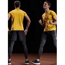 NELEUS Men's 3 Pack Mesh Quick Dry Athletic Running Workout Shirt,5033,Blue,Red,Yellow,US L,EU XL