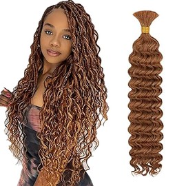 WuvuSnm Human Hair Braiding Deep Wave Boho Braids Bulk Hair Weave Natural Extensions No Weft Light Brown Colour 1 Braid Per Pack Total 50 g for Women 34 Inches