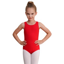 WEGETIT Gymnastics Leotards for Girls Gymnastics Ballet Sleeveless Tanktop Leotard (Red, 12-14 Years)