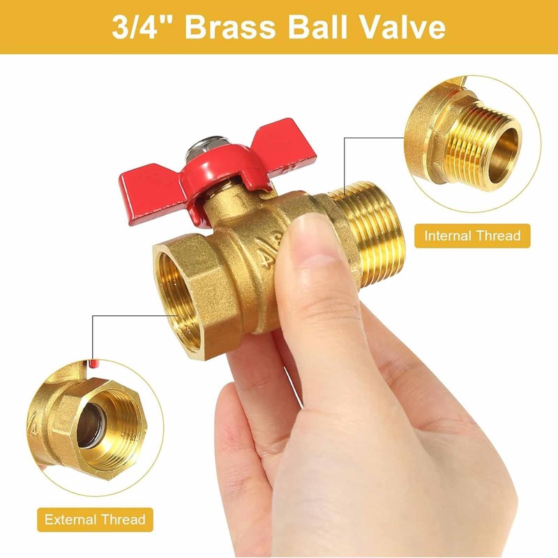 3/4 Inch Brass Ball Valve, Shut-off Valve with Red Wing