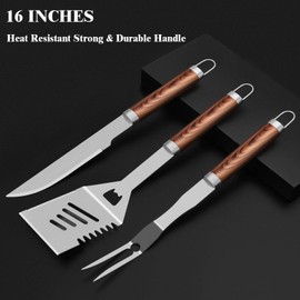 ROMANTICIST 25pcs Extra Thick BBQ Grill Accessories, Fathers Day Grilling Gifts Set for Men Dad, Heavy Duty Grill Tools Utensils Kit with Spatula, Tongs in Aluminum Case for Birthday Brown