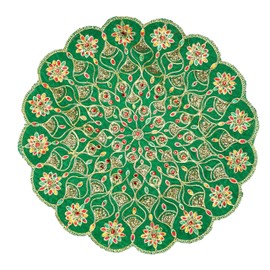 Decorative Mat Aasan Round Velvet Pooja Cloth Cloth with Sequence Work for Indian Traditional Multipurpose Pooja Navratri Festival Decorations Item & Article (Size :- 17")(Green)