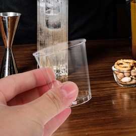 BESTonZON Drinking Cups, Disposable Plastic Cups, Plastic Cups, Placups, 50ml, 1.5oz, Clear, 100 Pack, Wine Drinks, Tasting, Commercial Use, Home, Halloween, Events, Parties, Outdoors