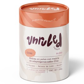 Chai en polvo UNRULED FOODS con mix de extracto de hongos: Cordyceps, Melena de León y Reishi - Incrementa Energía, Concentración y Reduce Estrés y Ansiedad - Vegano 180g. Ingredientes Orgánicos 100% Natural