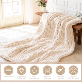 Larexius Chunky Knit Blanket - Luxury Soft Cozy King Size(60 * 80) Bold Throw Blanket,100% Woven Blanket Rope Knot Throw Blanket for Couch, Sofa, Home Decor, Gift - Machine Washable（Cream）