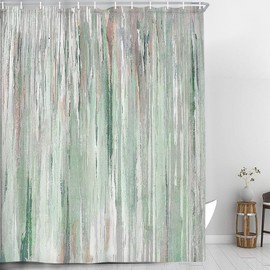 JAWO Green Abstract Shower Curtain, Sage Moss Green Modern Aesthetic Design Strip Print with Pastel Tones Celtic Tones Fabric Shower Curtain Sets for Bathroom Decor with Hooks, Slate Brown White Teal