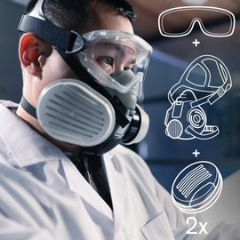Dräger X-plore 3300 Half Mask Set for Chemical Work with X-pect 4400 Full Vision Goggles & ABEK1 Hg P3 Combination Filter, Protection Against Vapours, Gases, Particles & Dust, Size M