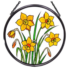 Winged Heart Decorative Hand Printed Stained Glass Window Sun Catcher/Roundel in a Daffodils Design.