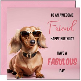 Funny Birthday Card for Friend - Fabulous Dachshund - Friend birthday card for bestie Awesome Friendship Card for Women ladies Girls 145 x 145mm