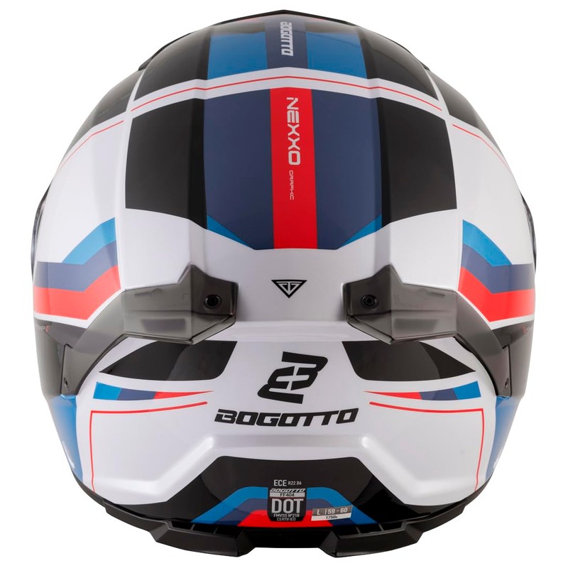 Bogotto Ezion Flip Up Helmet, Matte Black/White/Red/Blue, XS