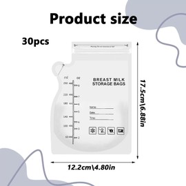 30 PCS Breast Milk Storage Bag Non Spill Leak Proof Milk Storage Bags Breastfeeding Disposable Easy Pour Breast Milk Bags for Women to Keep Freezer Breast Milk Fresh and Store Other Babyfoods