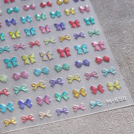 5D Embossed Bow Nail Art Stickers Valentines Stickers Colorful Bowknot Nail Stickers Cute Self-Adhesive Rainbow Color Ribbon Decals for Women Girls Acrylic Nails Manicure DIY Nail Supplies