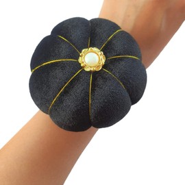 CUSHYSTORE Velvet Wrist Pin Needle Cushion Pincushion for Sewing with Adjustable Elastic Strap Fit All Wrist Sizes (Black), 3 1/4 inches (L) x 3 1/4 inches (W) x 1 3/4 inches (H)