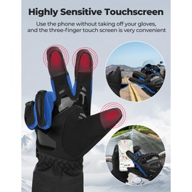 KEMIMOTO Winter Motorcycle Gloves, Rainproof Riding Gloves with Touchscreen, Motorcycle Winter Gloves for Men, Warm Motorcycle Gloves for Riding, ATV, UTV, Snowmobile
