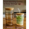 Zukro 13oz/400ml Glass Iced Coffee Cup with Bamboo Lid and