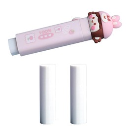 Cute Pencil Eraser with Replacement Eraser Cores, Retractable Cartoon Eraser, Push Pull Eraser for School, Home, Office (Strawberry Rabbit)