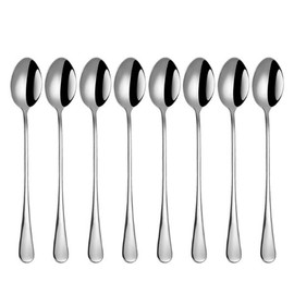 Hoshen 7.6 Inch Stainless Steel Ice Spoon, Mixing Spoon, Long-Handled Dessert Coffee Spoon, Ice Cream Spoon, Cocktail Mixing Spoon，Pack of 8，Silver