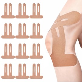 SPOKKI 12 Stück Beige PreCut Kinesiotapes Knie Kinesiotapes Vorgeschnitten Hautfreundlich Kinesiologie Tape Wasserfestes & Elastisches Physio Tape für Knieschmerzen Erfektem Trage-Komfort