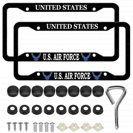 2 Pcs Aluminum License Plate Frame for U.S. Air Force,4-Hole Matte Black for USAF Car Licenses Plate Covers Holders Frames for Plates with Screw Caps