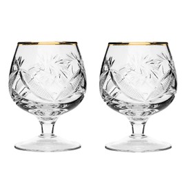 Set of 2 Hand Made Vintage Crystal Glasses, Brandy & Cognac Snifter with 24K Gold Rim, Old-Fashioned Glassware, 7 fluid ounces