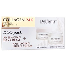 Delfanti - Collagen 24K Anti-Aging Duo Pack Day Cream Bottle Plus Night Face Neck Décolet Moisturizer with Pure Hyaluronic Acid Made in Italy / 델판티 - 콜라겐 24K 안티에이징 듀오 팩 데이 크림 병 플러스 나이트 순수 히알루론산이 함유된 페이스 넥 데콜레 보습제 이탈리아산