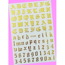 Art Latin Roman English Alphabet Letters Numbers 3D Nail Art Sticker Gold for Nails Design Nail Art Stickers Decals Supplies Manicure Tips Sticker Colorful for Nail Decorations