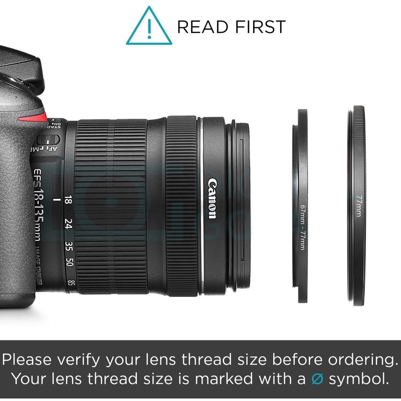 Komet 77mm-82mm Step Up Ring (2 Pack), Camera Lens Filter