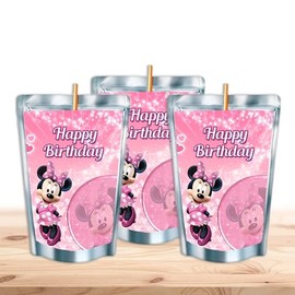 Mouse Juice Pouches - Printed Adhesive Labels or Assembled Drinks - 12Pack (Pink Happy Birthday)
