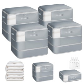 Homsorout 4 Pack Compression Storage Bags - 110L Large Capacity Comforter Storage Bag, 3-Layer Washable Ultra Space Saving Self Compression Organizer Space Bags for Blanket, Sweater, Sheet, Light Gray