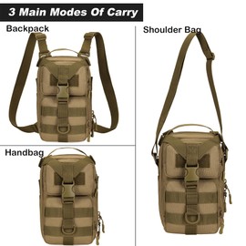 CREATOR 3 In 1 Small Military Tactical Backpack Tactical Messenger Bag Army Crossbody Shoulder Bag for Men (Brown)