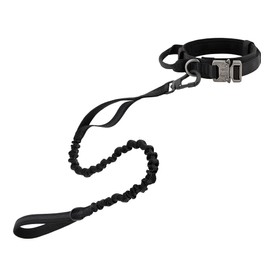 Plutus Pet Tactical Dog Collar, Soft Padded, Adjustable With Heavy Duty Metal Buckle, Military Dog Collar With Control Handle For Medium Large and Extra Large Dogs (M, Black Set)