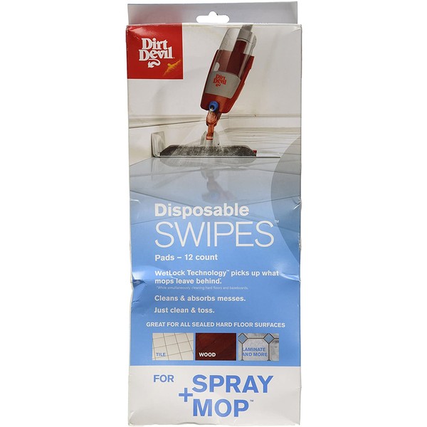 Dirt Devil Disposable Swipes Pads for Spray Mop, AD51050, 12 Pack, White