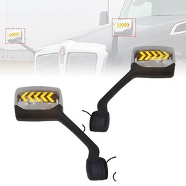 Fit for Truck Kenworth T680 2013-2019 Chrome Hood Mirror Assembly with LED light Five Arrows Driver and Passenger side One Pair