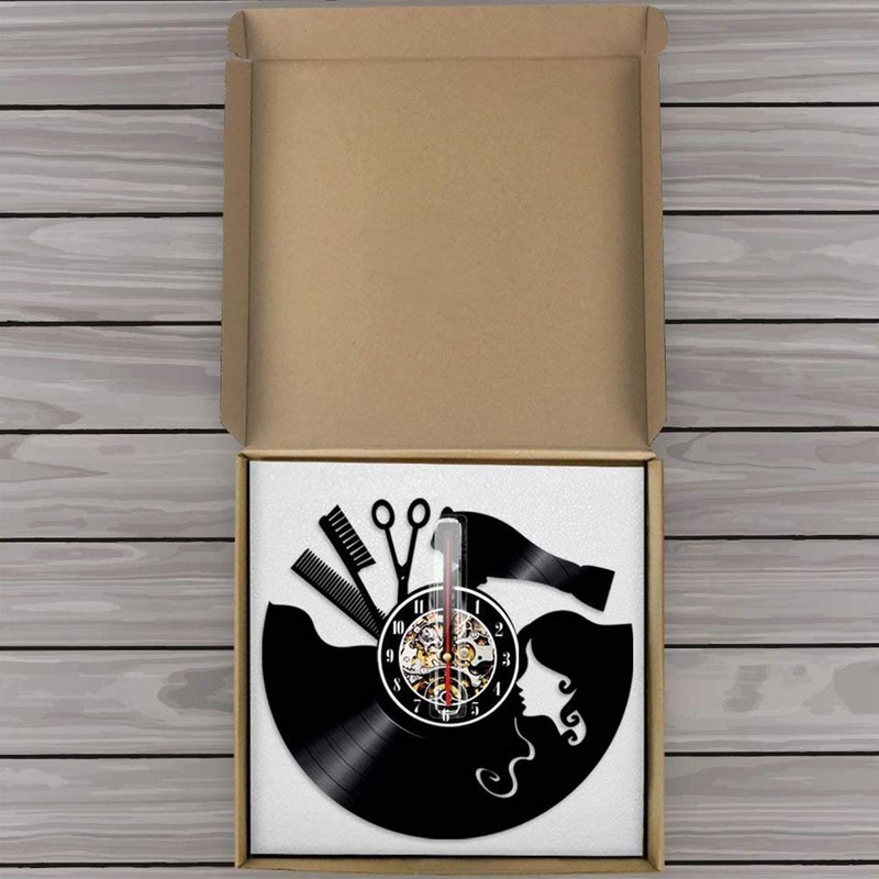 Zhiyi Vinyl Record Wall Clock Hairdresser Gift Salon Scissors Diameter