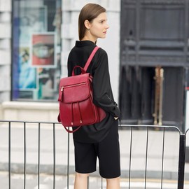 DEEVORCA Fashion Simple Women's Backpack Daily Casual Work Dayback Shoulder Bags Travel Shopping PU Leather Waterproof Medium Anti-Theft Backpacks Ladies Handbag Red