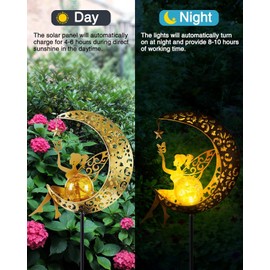 Solar Garden Lights, Solar Garden Statues Outdoor Decor, Fairy Moon Figurine Light Stake, Housewarming Ornament for Patio, Lawn, Yard, Pathway - Unique Gift Ideas for Gardening Mom Grandma