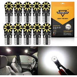 Auxbeam 194 LED Bulbs 10 PCS, Super Bright 6000K White 168 2825 T10 W5W 18-SMD LED Light Bulbs for License Plate Lights Interior Lights Dome Map Light