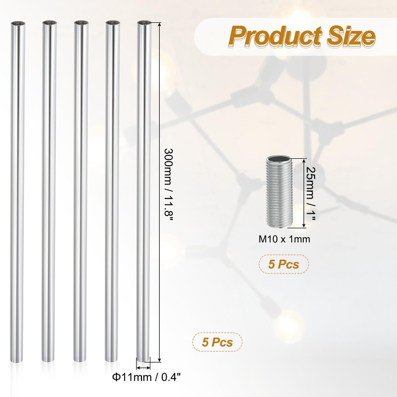PATIKIL 5Set 11.8" M10 x 1mm Fine Thread Threaded Extension