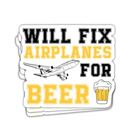 HOSALA- 3Pcs- Will Fix Airplanes for Beer Sticker Aircraft Mechanic Aviation Technician Sticker Helicopter Aircrafts Airplanes Planes Sticker Gift Decoration Graphic Helmet Bumper- 3x4 Decal