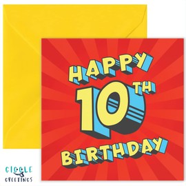 GIGGLE GREETINGS 10th Birthday Card for Girl or Boy. Super Hero Birthday Card For 10 Year Old Girl or Boy - 10 Year Old Birthday Card With Yellow Envelope - Eco Friendly Card