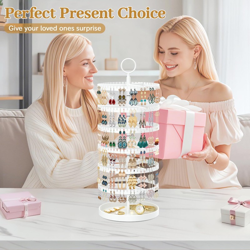 TANOSAN 6 Tier Rotating Earring Holder Organizer Stand Adjustable Plastic