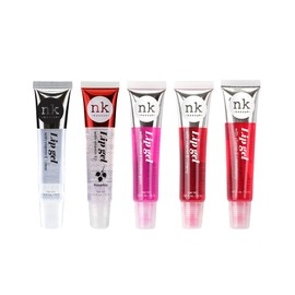 NICKA K NEW YORK Juego de variedad de 5 geles hidratantes para labios NK - Vitamina E (Transparente, Aceite de Rosa Mosqueta, Goma de Mascar, Cereza, 