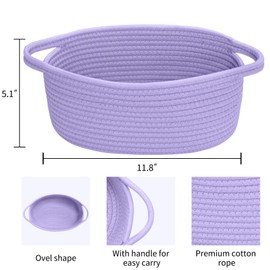 ABenkle Small Basket, 12"x 8" x 5" Cute Small Woven Basket, Rope Room Shelf Storage Basket, Cat Dog Toys Basket Chest Box, Decorative Empty Gift Basket with Handles - All Purple